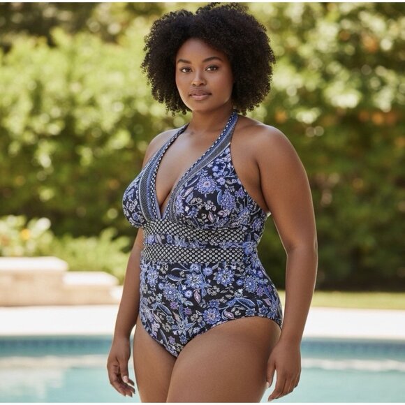 Swimsuits For All Womens‎ Plus Size 26 Purple Blue One Piece Swimsuit Bathing